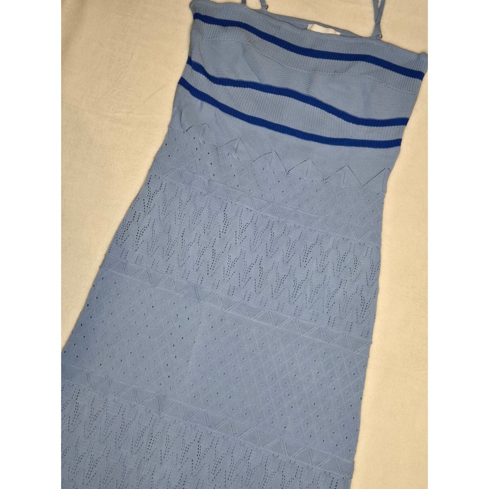 Mable Serilyn Knit Midi Dress Blue Striped Pointelle Womens Large NEW